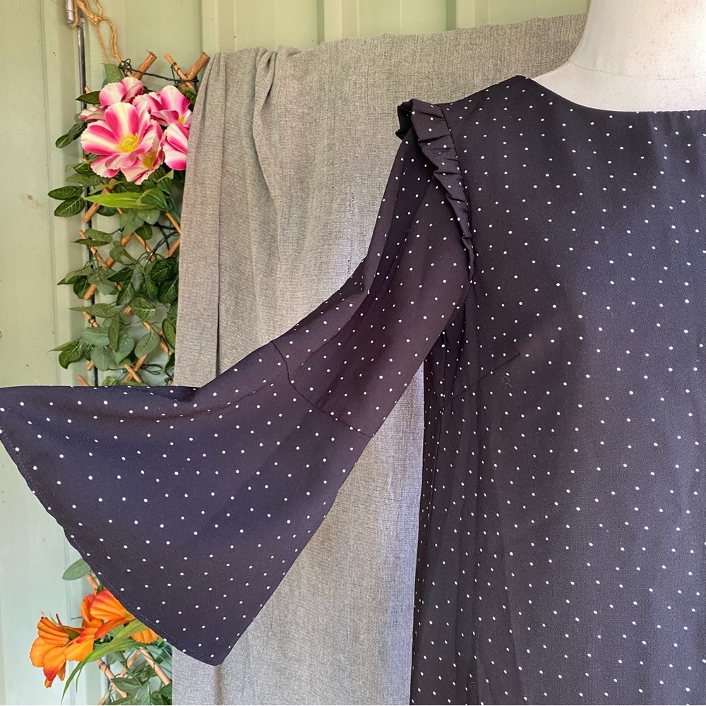 F&F Shift Black Dress Size 8 Polka Dot Long-sleeve - Picture 5 of 9